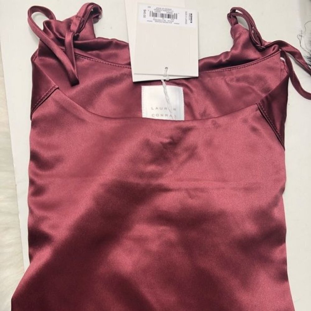 LC Lauren Conrad Womens Red Cold Shoulder Flutter Sleeve Silky Blouse Sz L New - Picture 7 of 9